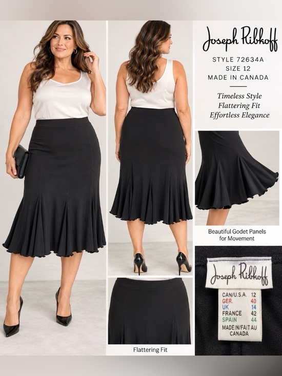 Joseph Ribkoff Dresses & Skirts - Joseph Ribkoff Black Godet Flare Skirt Size 12 Made in Canada